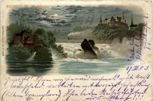 Schaffhausen - Rheinfall bei Nacht - Litho Künzli -480098