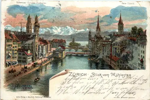 Zürich - Blick vom Mühlesteg - Litho -479048