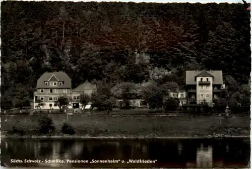 Schmilka. Sächs. Schweiz, Pensionen Sonnenheim u. Waldfrieden -391130