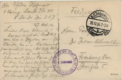 Gruss aus Liebsdorf - Feldpost Landwehr Infanterie Regiment 111 -479272