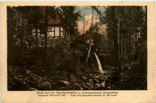Wilsdruff, Gruss aus der neudeckermühle im Saubachtale -391208