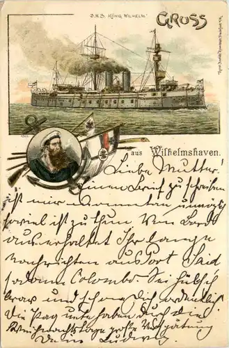Gruss aus Wilhelmshaven - Litho - SMS König Wilhelm -480588