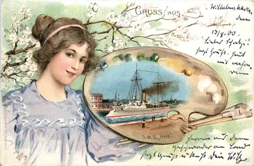 Gruss aus Wilhelmshaven - SMS Hela - Litho -481384