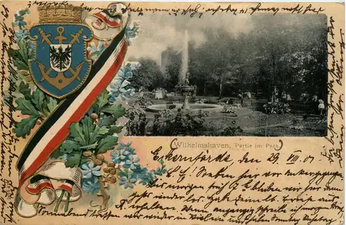 Wilhelmshaven - Partie im Park - Litho Prägekarte -480610