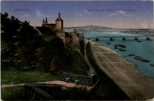Graudenz - Blick auf die beiden Weichselbrücken -481950