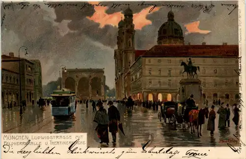 München - Ludwigsstrasse - Litho - Künstlerkarte Paul Hey -92258