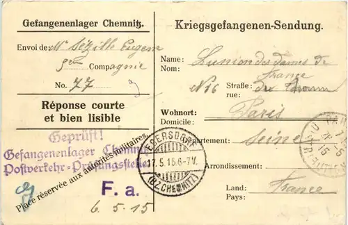 Gefangenenlager Chemnitz - Kriegsgefangenen Sendung -481466