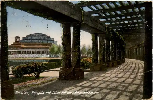 Breslau - Pergola mit Blick auf die Jahrhunderthalle -481706