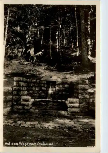 Auf dem Wege nach Dreisessel Henseler Brunnen mit Hakenkreuz -482212