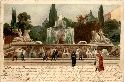 München - Wittelsbach-Brunnen - Künstlerkarte Kley - Litho -93736