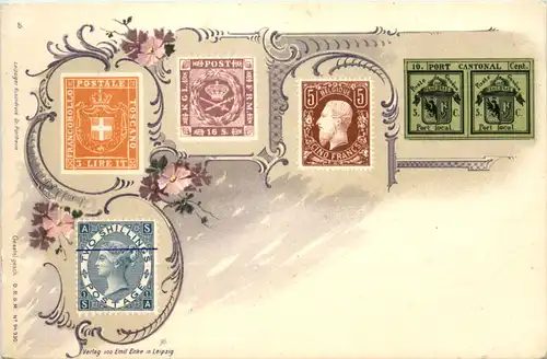Briefmarken auf Ansichtskarte - Litho -482732