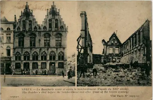 Ypres - La Boucherie avant et apres le bombardement -486126