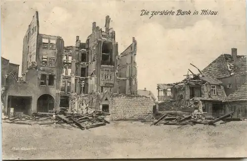 Die zerstörte Bank in Mitau - Feldpost Bayer Sanitäts Komp 24 -461528