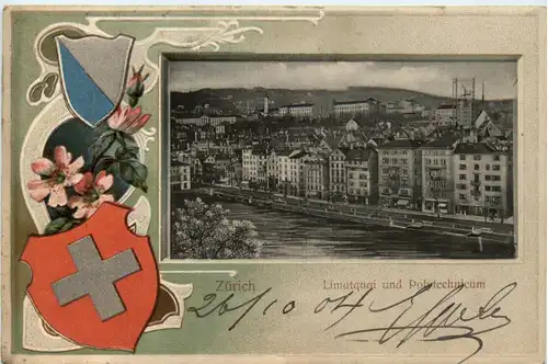Zürich - Limatquai - Litho Prägekarte -486080
