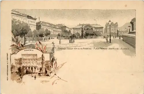 Budapest - Ferencz Jozsef ter es az Akademia - Litho - Ganzsache -463528