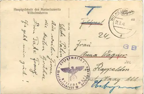 Wilhelmshaven - Hauptgebäude des Marinelazaretts - Feldpost 3. Reich -488052