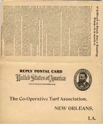 Turf Association - New Orleans - Postcard with Paid reply -96942