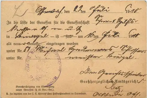 Ganzsache Offenbach - Liste der Genossen -493272