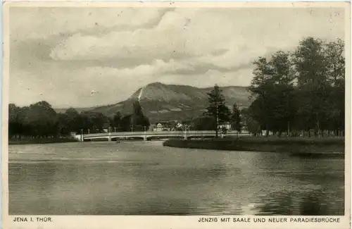 Jena, Jenzig mit Saale und neuer Paradiesbrücke -372404