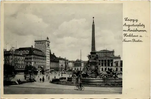 Leipzig, Augustusplatz mit Mendebrunnen, Hochhaus u. Neuem Theater -395938
