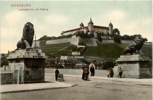 Würzburg, Ludwigsbrücke mit Festung -456592