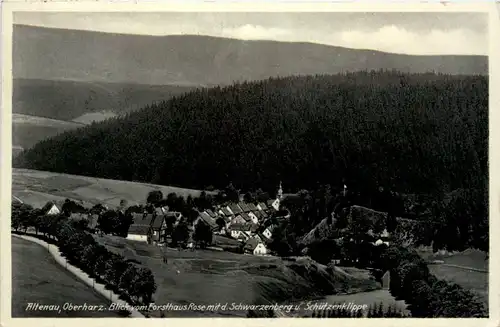 Altenau im Harz, Blick vom Forsthaus Rose mit d. Schwarzenberg u.Schütze -396050