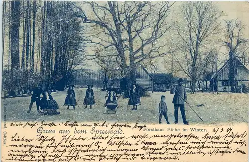 Gruss aus dem Spreewald - Forsthaus Eiche im Winter mit Glitter -495038