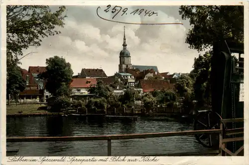 Spreewald, Lübben, Spreepartie mit Blick auf Kirche -397490