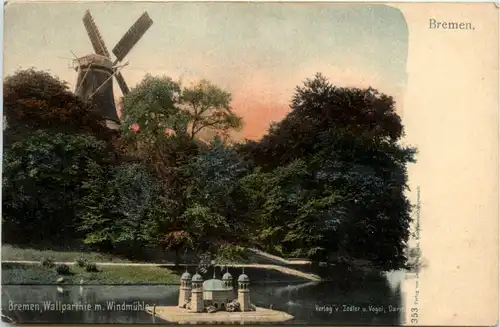 Bremen, Wallpartie mit Windmühle -375628