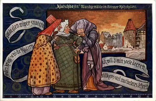 Bremen, Klatschbasen, Wandgemälde im Ratskeller -375908