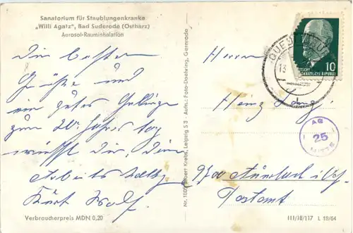 Bad Suderode, Sanatorium für Staublungenkranke Willi Agatz -398290