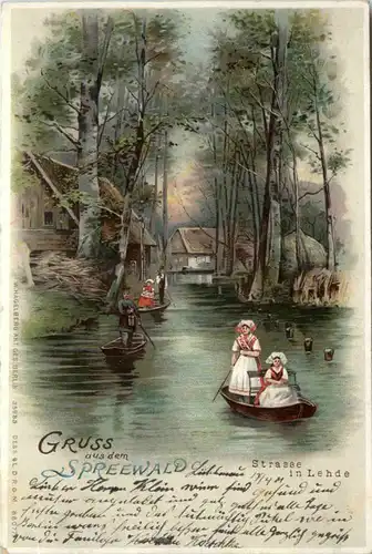 Gruss aus dem Spreewald - Strasse in Lehde - Litho -495010