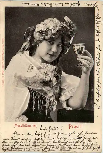 Moselblümchen - Prosit Wein - Prägekarte -496194