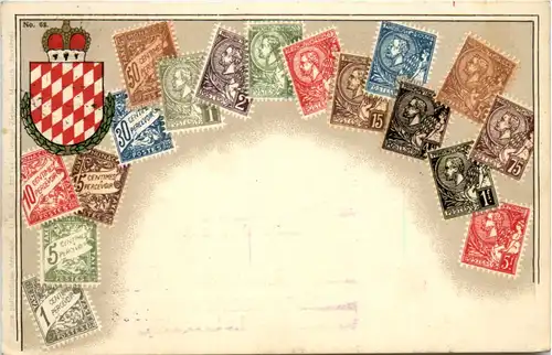 Monaco - Briefmarken auf Ansichtskarte - Litho -498280