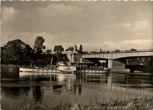 Riesa Elbe, Neue Elbbrücke mit Elbdampfer Riesa -500654