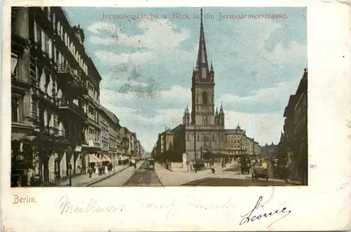 Berlin, Jerusalemkirche und Blick in die Jerusalemstrasse -500338