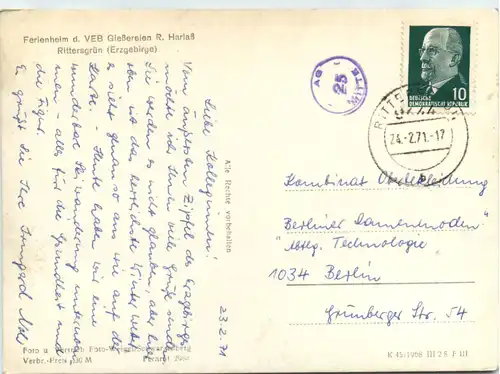 Rittersgrün i. Erzgeb.,, Ferienheim d. VEB Giessereien R. Harlass -501672