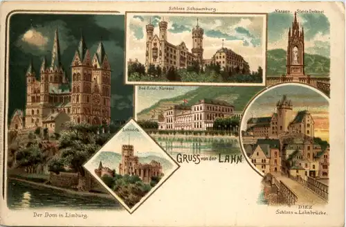 Limburg Diez - Gruss von der Lahn - Litho -600208