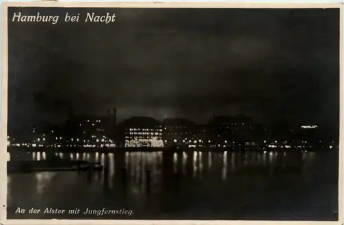 Hamburg, bei Nacht, An der Alster mit jungfernstieg -388434