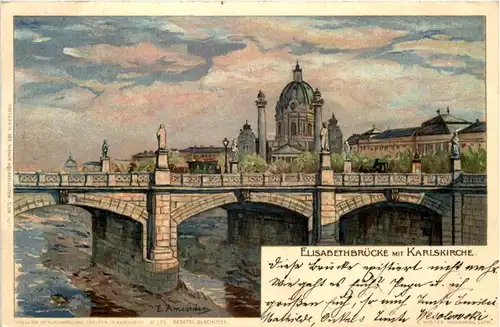 Wien - Elisabethbrücke mit Karlskirche - Litho -603750