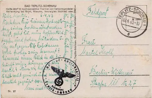 Bad Teplitz-Schönau - Feldpost 3. Reich -603842