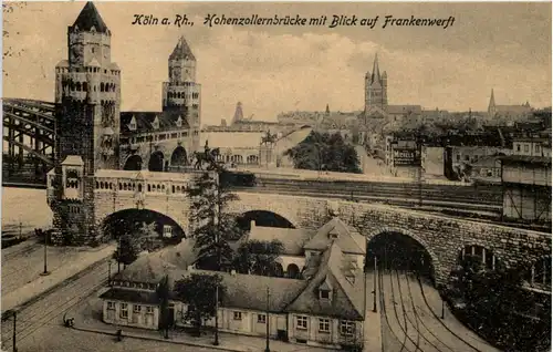 Köln, Hohenzollernbrücke mit Blick auf Frankenwerft -504150