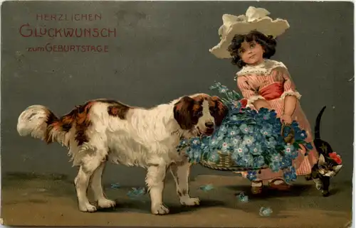 Geburtstag - Kind mit Hund - Prägekarte -604738