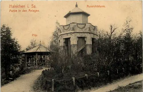 Hainichen i.Sa., Partie in den Anlagen, Aussichtsturm -505630