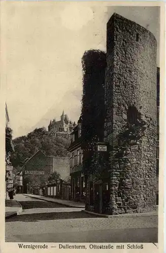 Wernigerode, Dullenturm, Ottostrasse mit Schloss -505726