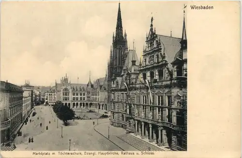 Wiesbaden, Marktplatz m. Töchterschule, Ev. Hauptkirche, Rathaus u. Schl -505264