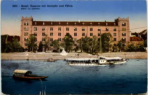 Basel, Kaserne mit dampfer und Fähre -508160