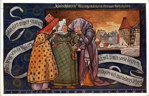 Bremen, Klatschbasen, Wandgemälde im Ratskeller -375910