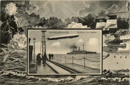 Wilhelmshaven - Einfahrt im Hafen mit Zeppelin -481420