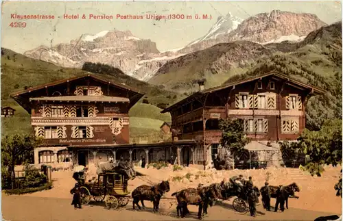 Klausenstrasse - Hotel Posthaus Urigen mit Postkutsche -605226